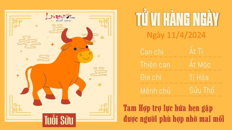 Tu vi hang ngay 11/4/2024 cua 12 con giap - tuoi Suu