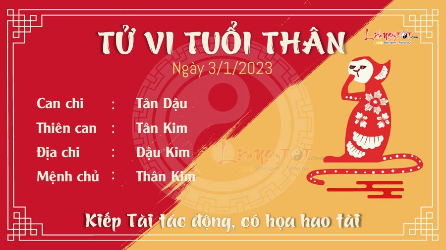 Tu vi hang ngay 3/1/2023 cua 12 con giap - Than