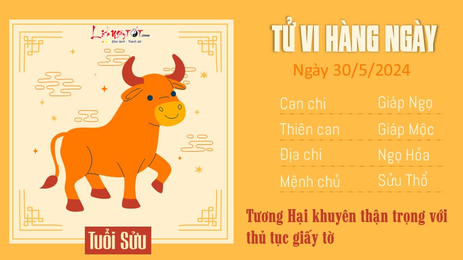 Tu vi ngay 30/5/2024 cua 12 con giap - tuoi Suu