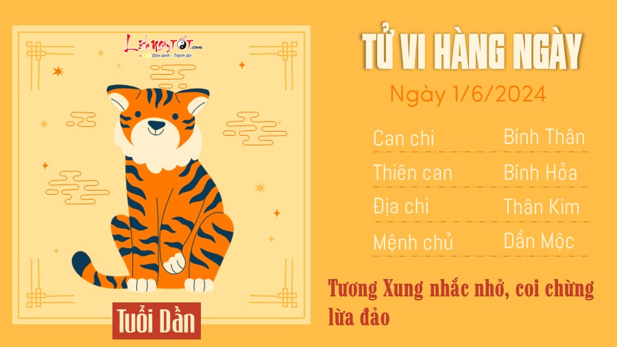 Tu vi hang ngay 1/6/2024 tuoi Dan