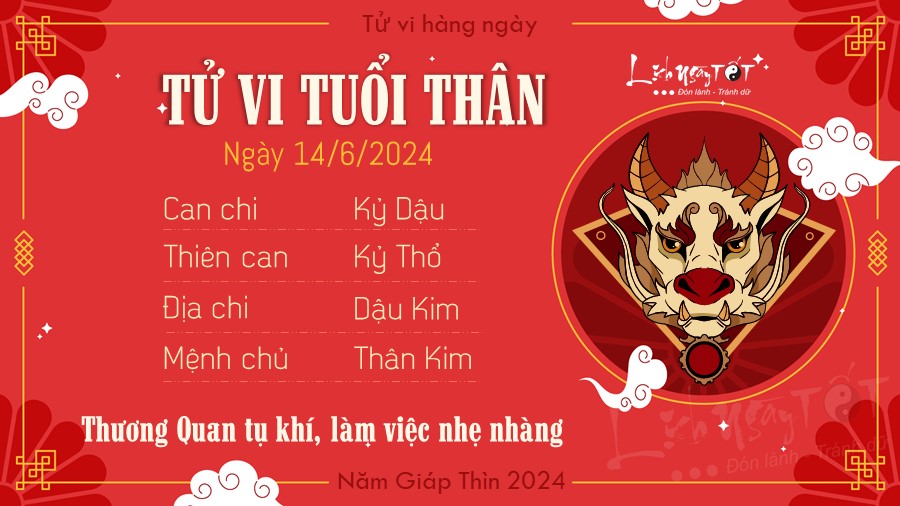 Tu vi hang ngay 14/6/2024 - Tuoi Than