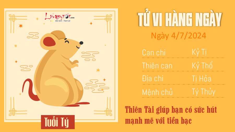 Tu vi hang ngay 4/7/2024 - tuoi Ty