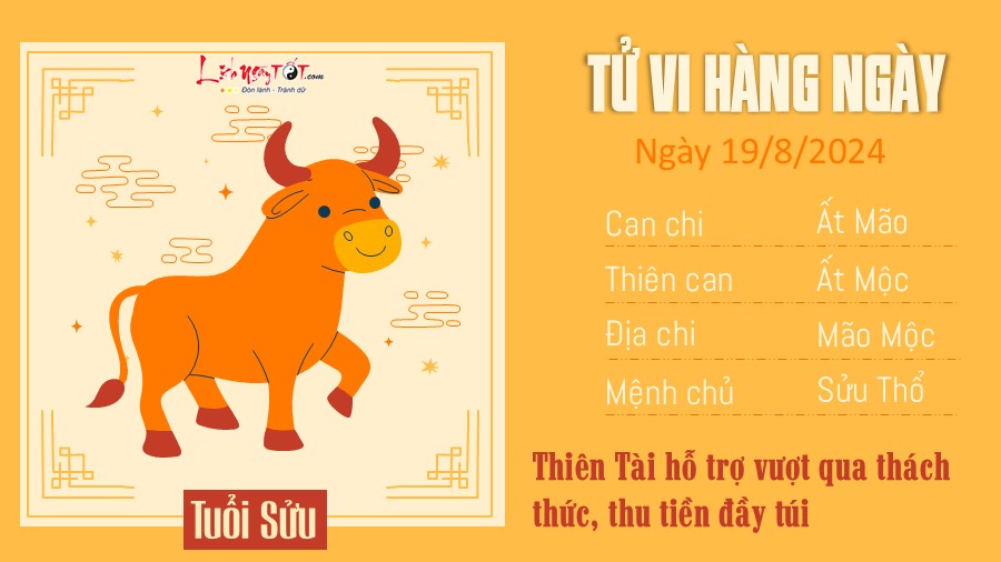 Tu vi hang ngay 19/8/2024 cua 12 con giap - tuoi Suu