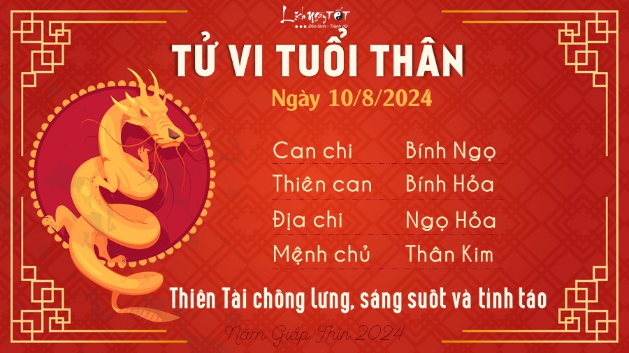 Tu vi hang ngay 10/8/2024 - Than